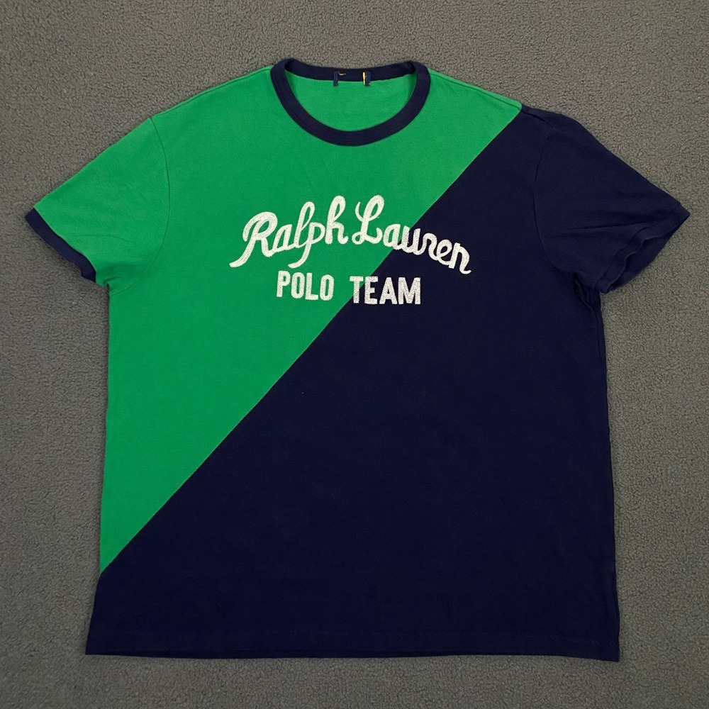 Polo Ralph Lauren Team T-Shirt Mens XL Blue Green Chain Stitch Logo Sporty